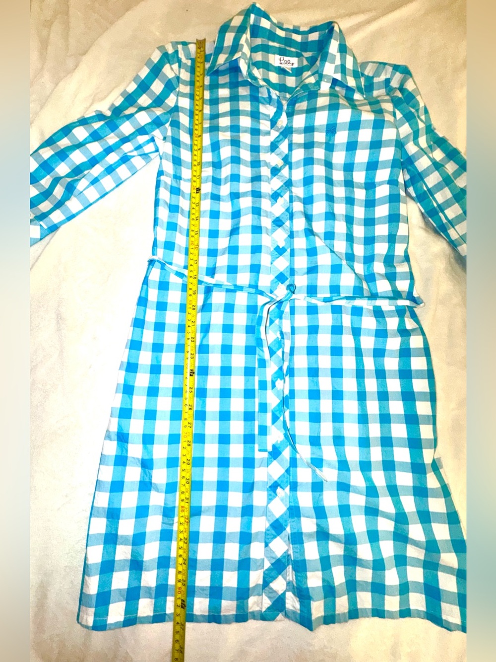 Lilly Pulitzer vintage Turquoise Blue White Gingham Belted Shirt Dress Size 8 - Picture 6 of 12